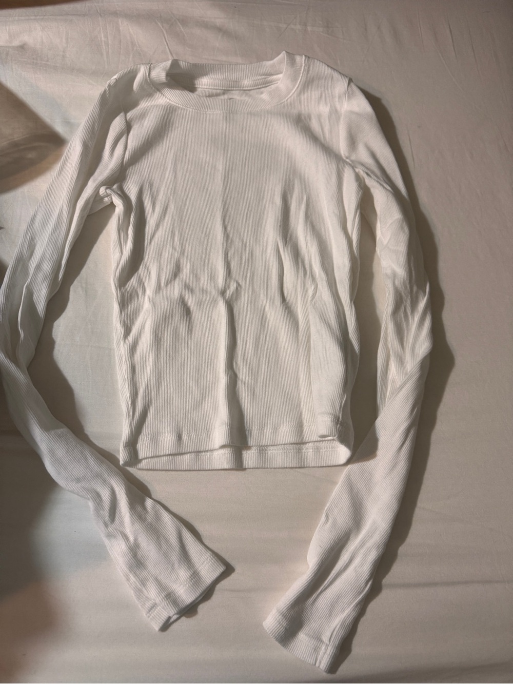 Hollister White Ribbed Crewneck Long Sleeve Top
